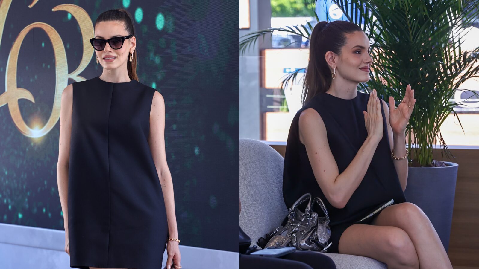 Camila Queiroz posa com look avaliado em mais de R$ 30 mil e brilha