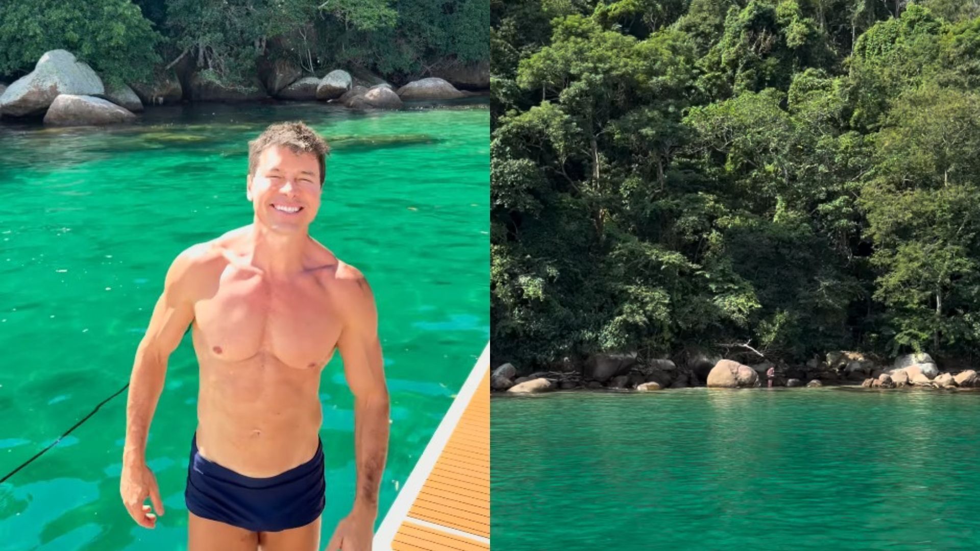 Rodrigo Faro curte sábado de sol em paraíso deslumbrante