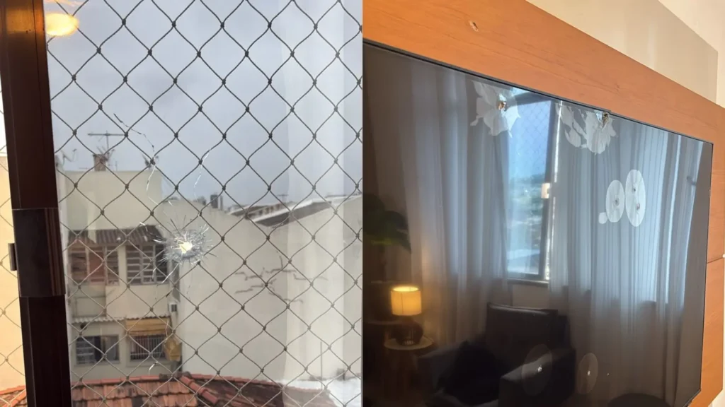 Tiro perfura janela de apartamento e danifica televisão na Zona Norte
