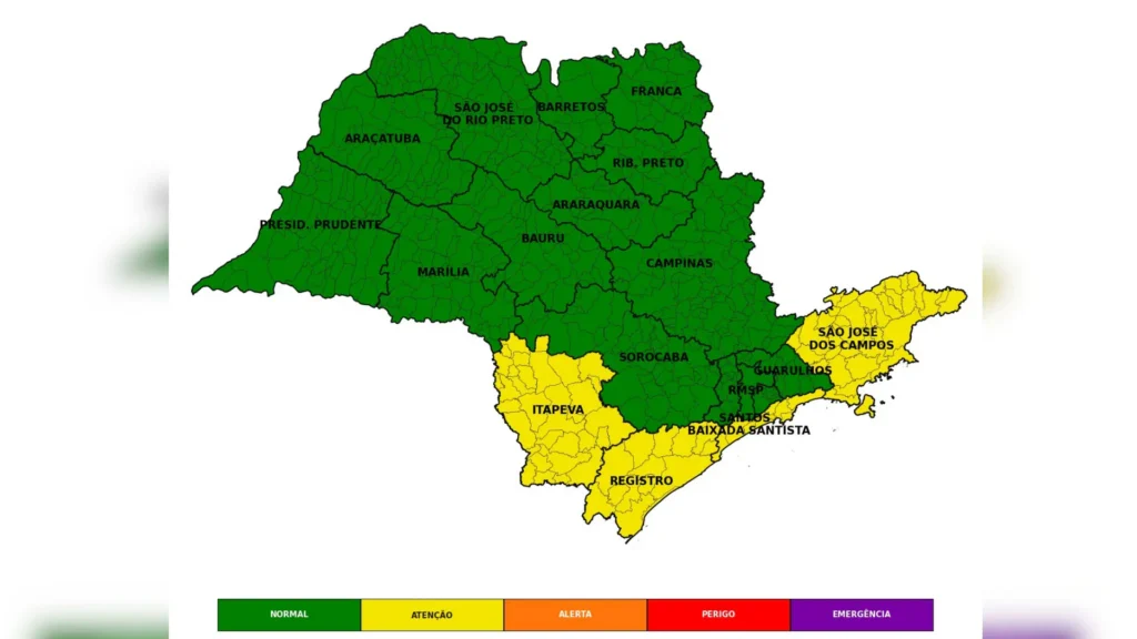 Defesa Civil alerta para chuva, ventos e queda de temperaturas em SP