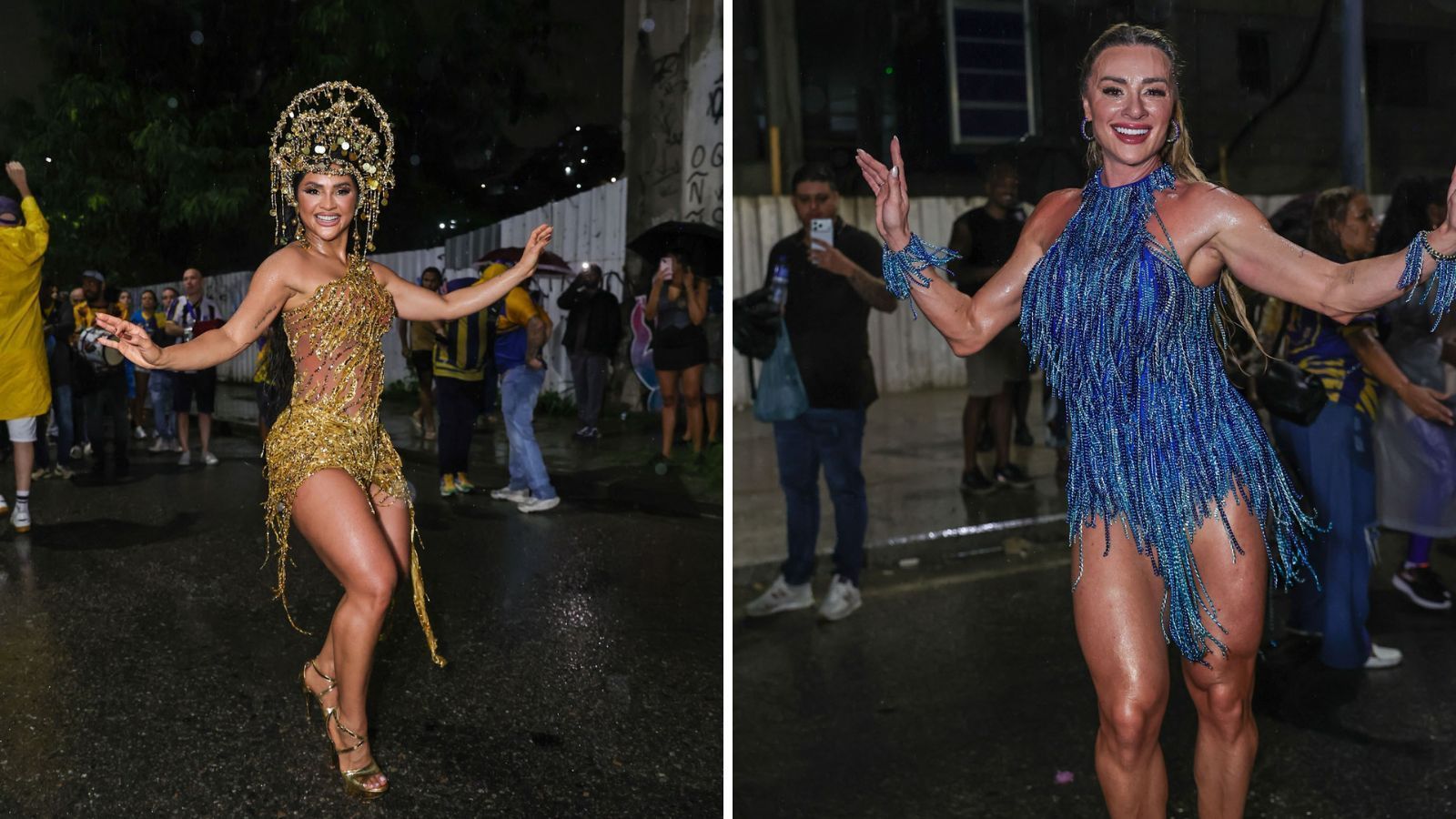 Mileide Mihaile e Juju Salimeni enfrentam chuva no ensaio da Tijuca